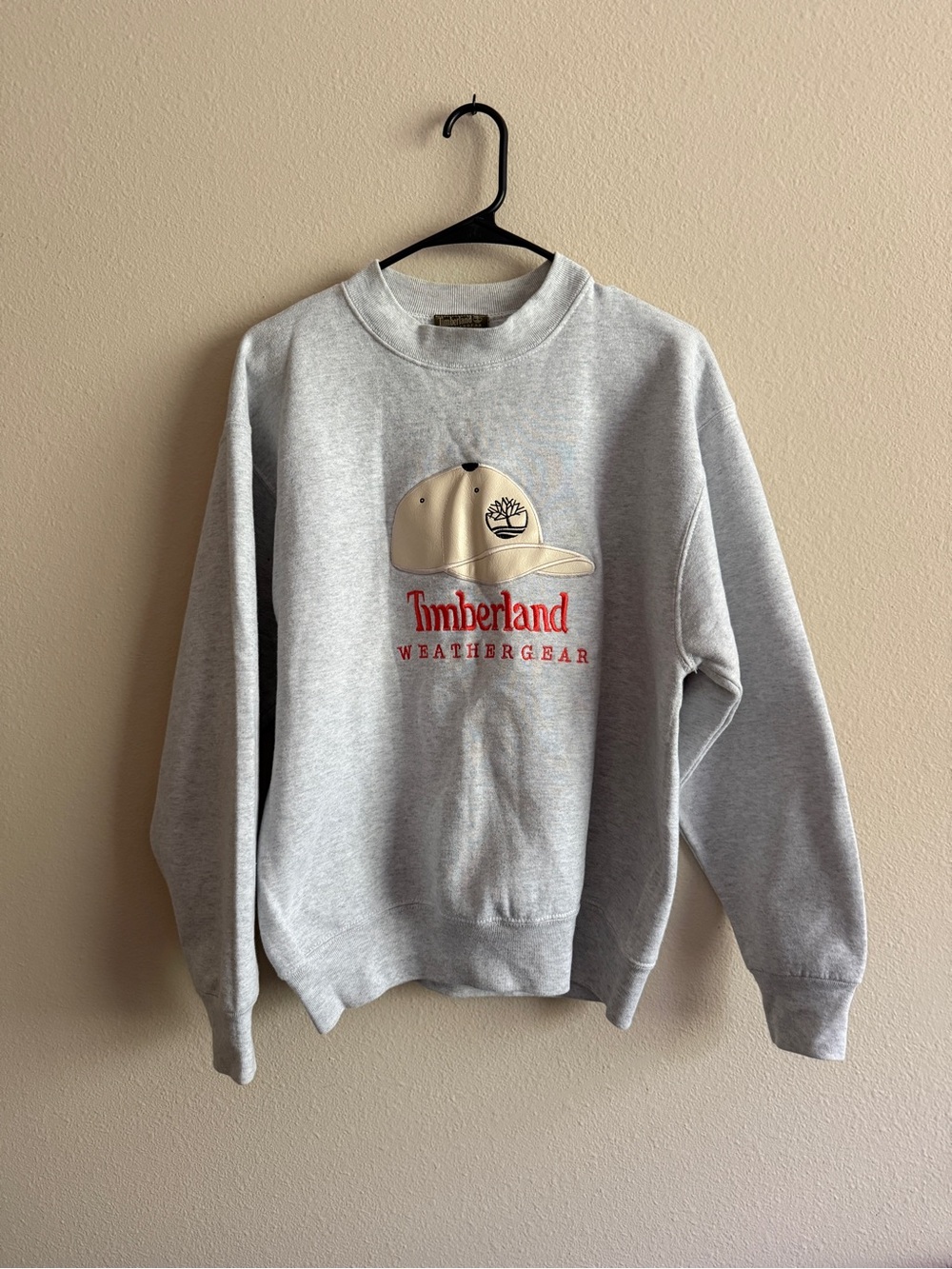 Timberland Gray Crewneck Sweatshirt with Beige Cap Graphic
